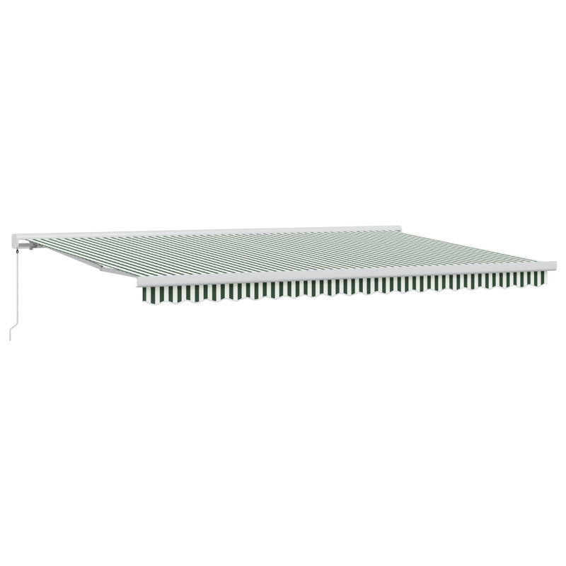 Longshore Tides Retractable Patio Awning, Green/White Striped, 500 cm W x 300 cm D