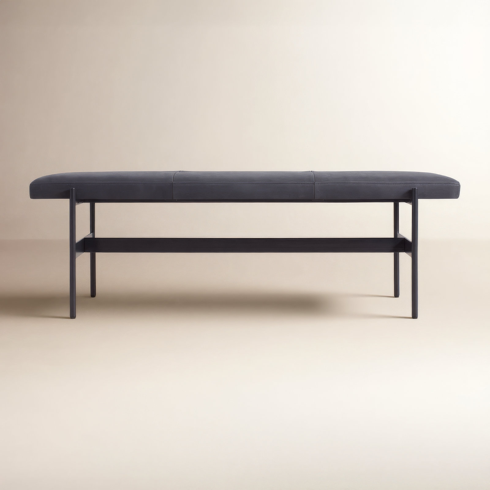 Daybench Genuine Leather Bench, Ink Genuine Leather, Oblivion, 17" H x 55" W x 14" D