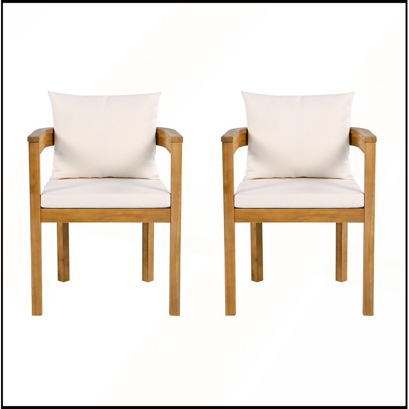 Ensemble de chaises de salle à manger en bois d'acacia avec coussins beige Abaco