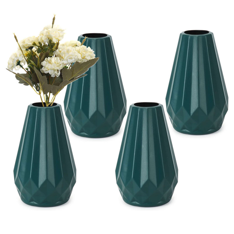 Plastic Flower Vase Set of 4 Small Unbreakable Bud Vases for Table Centerpieces Wedding Decoration, Blue