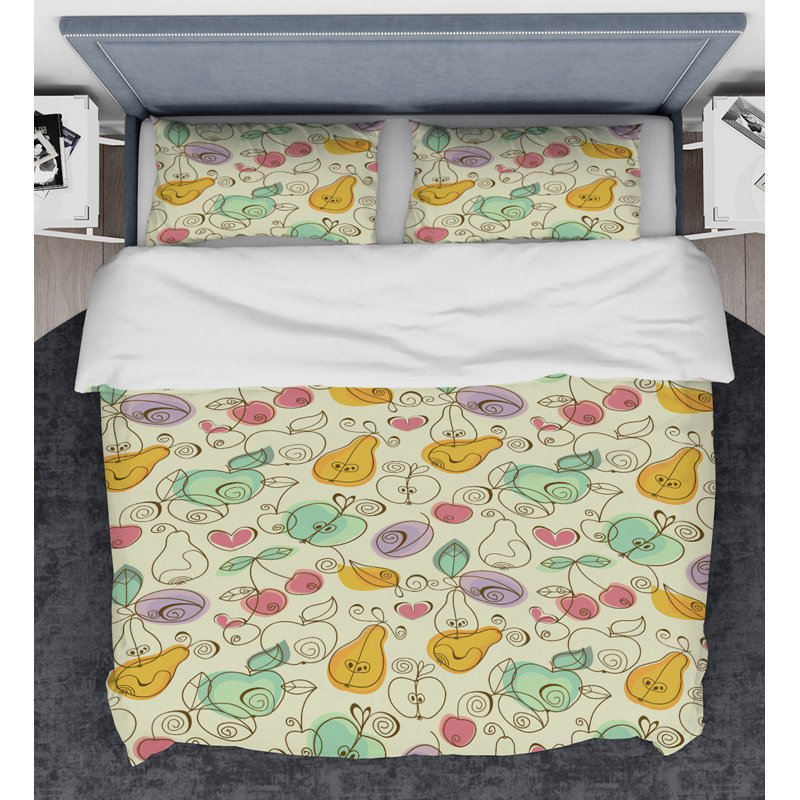 Ensemble de housse de couette pommes, poires et cerises designart, Housse simple + 1 taie décorative