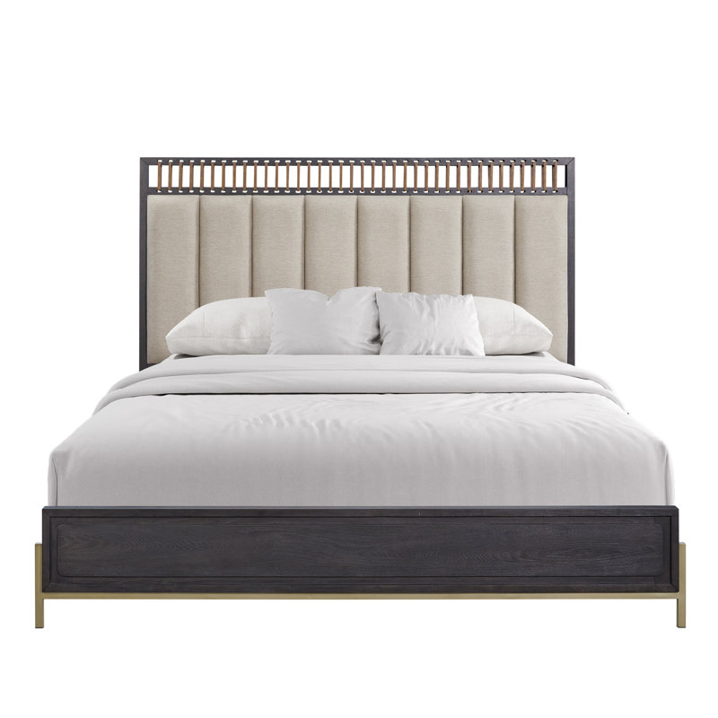 Queen Upholstered & Strap Panel Bed - Peppercorn