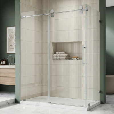 48" W X 33" D X 76" H Sliding Frameless Shower Enclosure With 3/8 Inch Tempered Glass