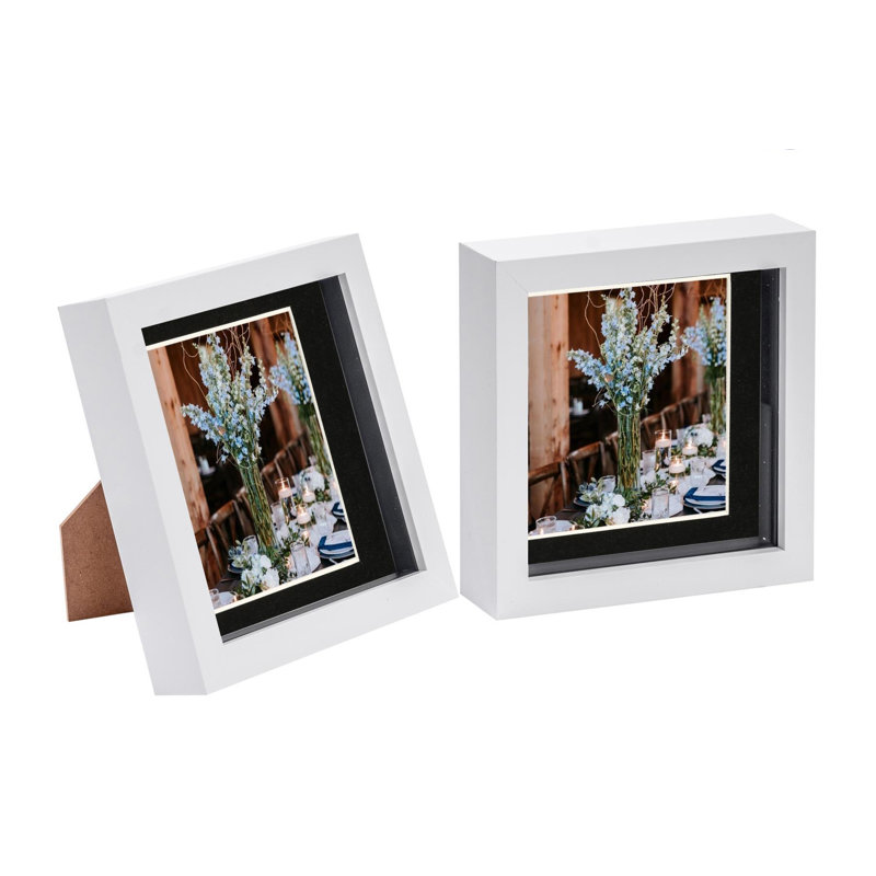 Nicola Spring - 3D Box Photo Frames - Mount, 17.5cm H x 17.5cm W x 3.5cm D, Black/White