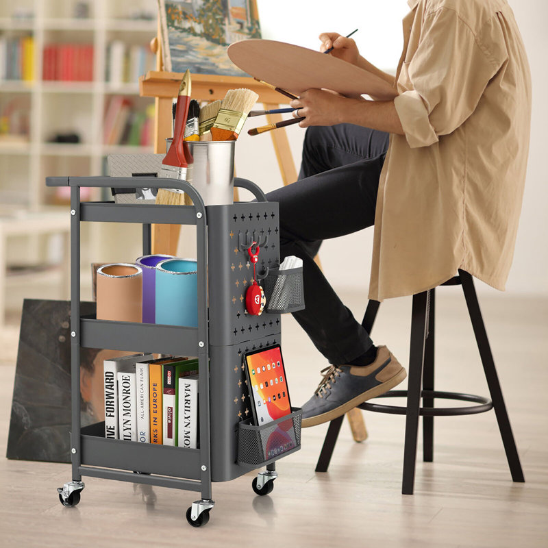 29.5'' H x 20.5'' W Utility Cart with Wheels, Grey