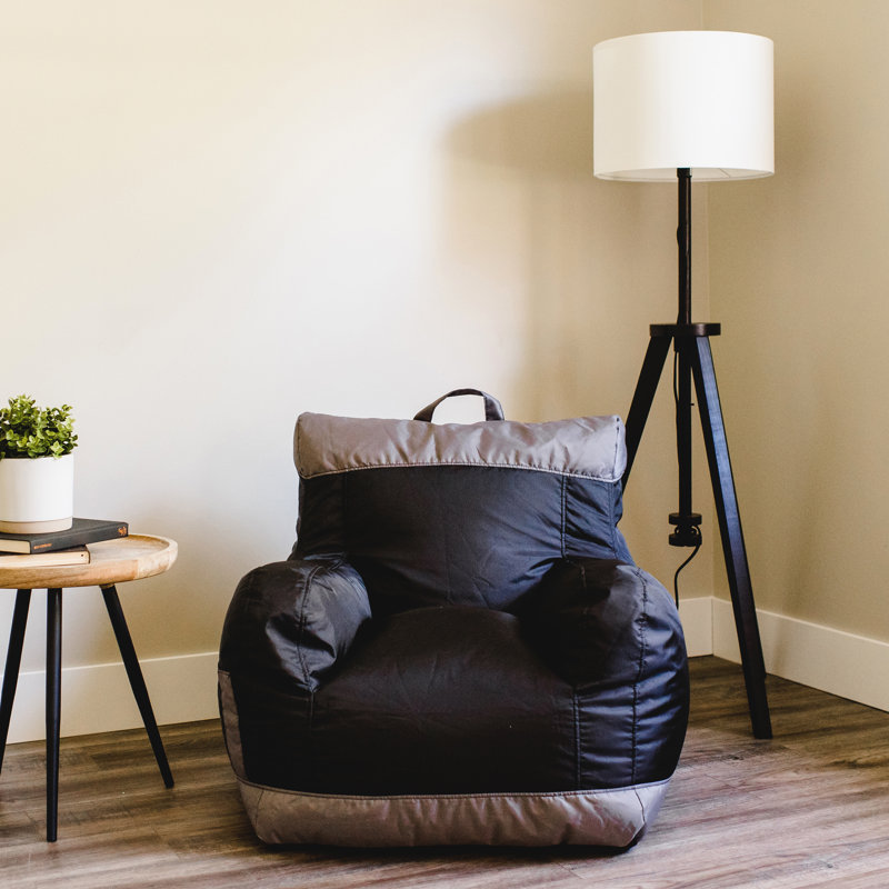 Big Joe Dorm Bean Bag Chair with Drink Holder and Pocket, Durable Polyester , Two Tone Black Polyester