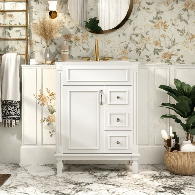Meuble-lavabo 24 po avec lavabo en céramique, Blanc / argenté