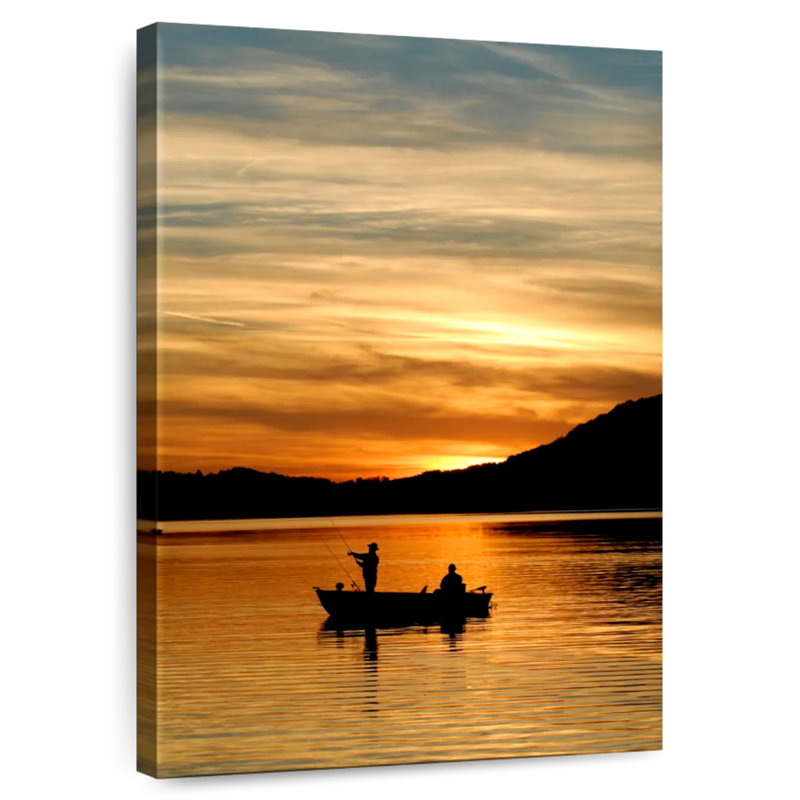 Silhouette de pêche au coucher du soleil de Senne, H 36 po x l 24 po