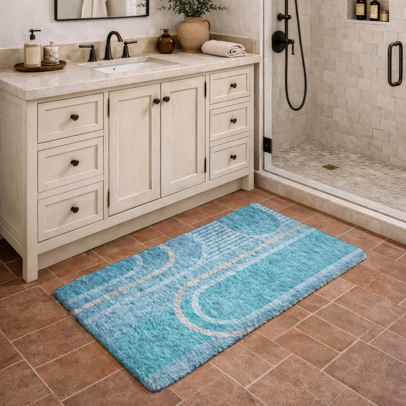 Tapis à poil long de qualité supérieure lavable à la machine ADS532, Teal, 1'8" x 2'6"