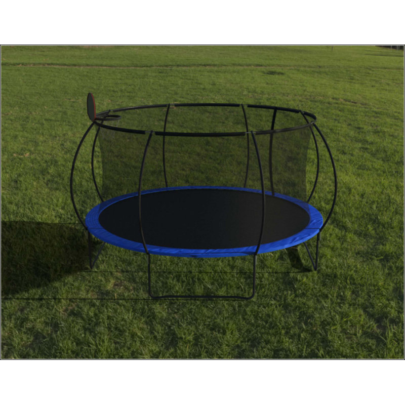 Trampoline citrouille de 14 pi, trampoline d'extérieur avec panier de basketball, filet d'enclos et échelle
