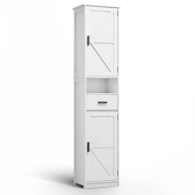 69" H Tall Bathroom Storage Cabinet With 2 Barn Doors And 1 Drawer, Narrow Storage Unit, Adjustable Shelves,Floor Cabinet For Bathroom, Living Room, Entryway,Kitchen,(White), Sideboard
