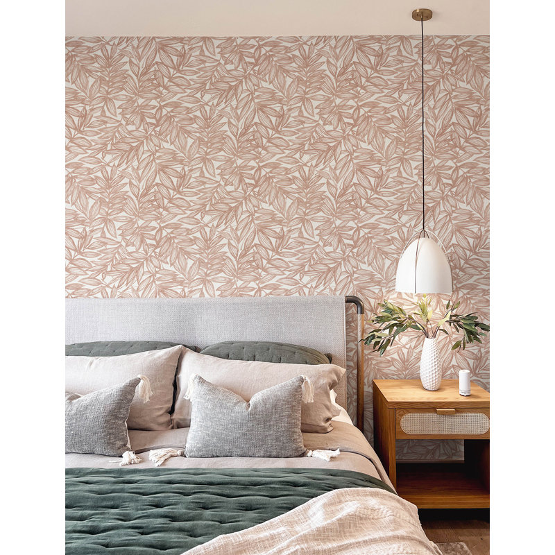 Papier peint à motif de feuilles taupe rythmique, Rouge