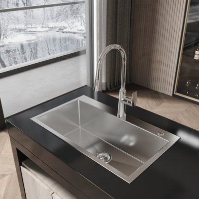 Évier de cuisine en acier inoxydable, lavabo simple sur pied en nickel brossé 32 po x 19 po, avec drain et crochet standard américain, LS-SSBR02