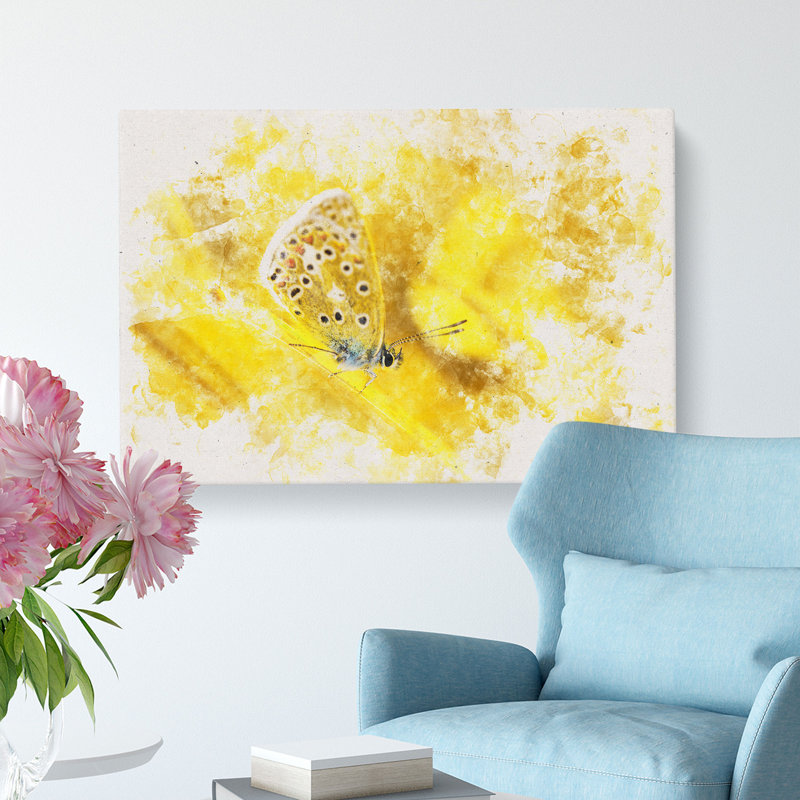 Yellow Butterfly - Wrapped Canvas Print, 60cm H x 91cm W x 3cm D