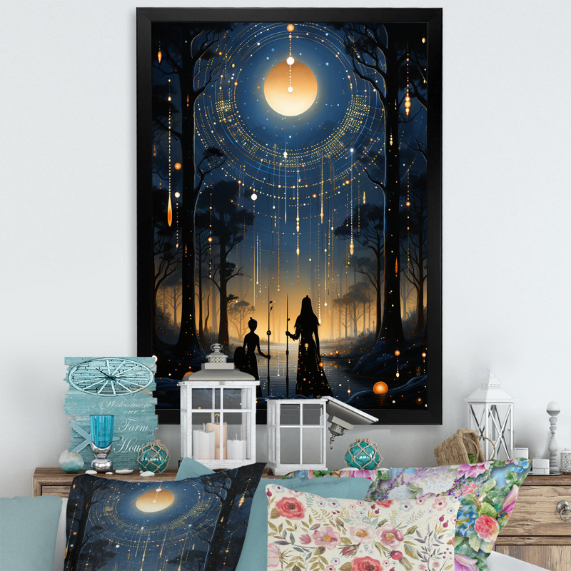  Native Art Blue Celestial Guardians IV, Cadre photo noir, H 20 po x l 12 po x P 1 po