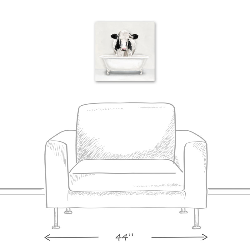 Vache dans la baignoire sur toile, H 12 po x l 12 po x P 1,25 po
