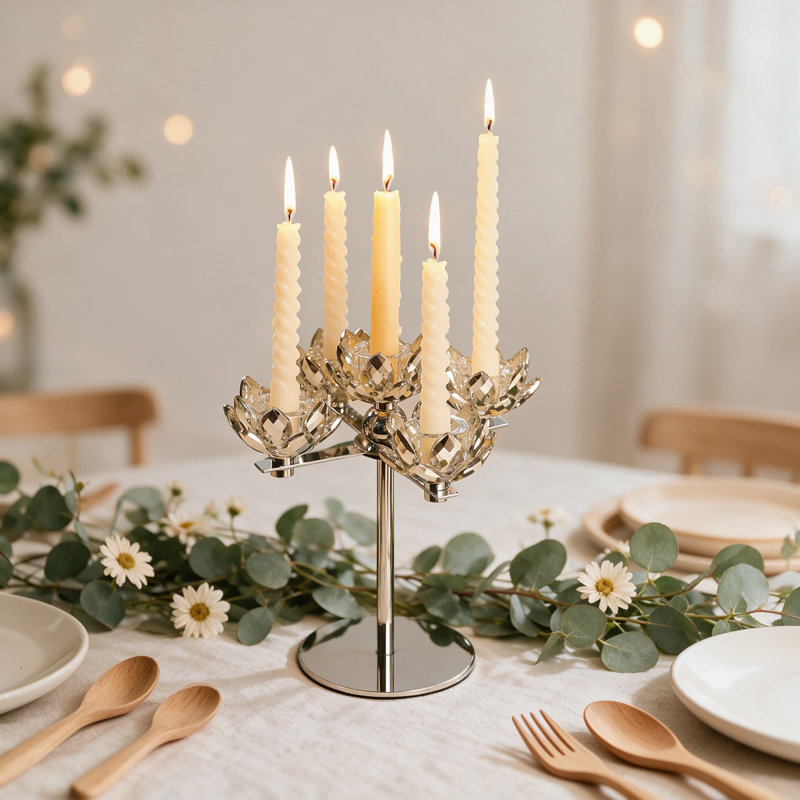 Bougeoir en cristal Lotus Candelabra Silver Arch