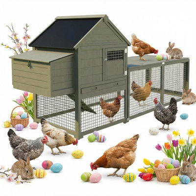 Poulailler en bois, poulailler d'extérieur 109 po avec 3 à 5 poules, poulailler couleur bois, poulaillers d'extérieur avec toit imperméable, nichoir, plateaux coulissants et rampe