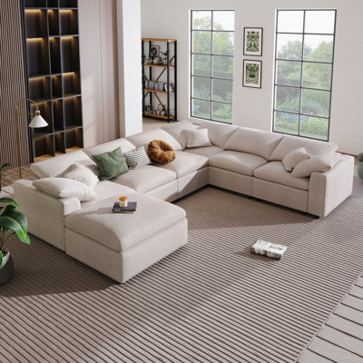 U-Style Oversized Modular Sectional Sofa With Ottoman, L-Shaped Corner Sectional For Living Room, Office, Spacious Design, Comfortable And Stylish