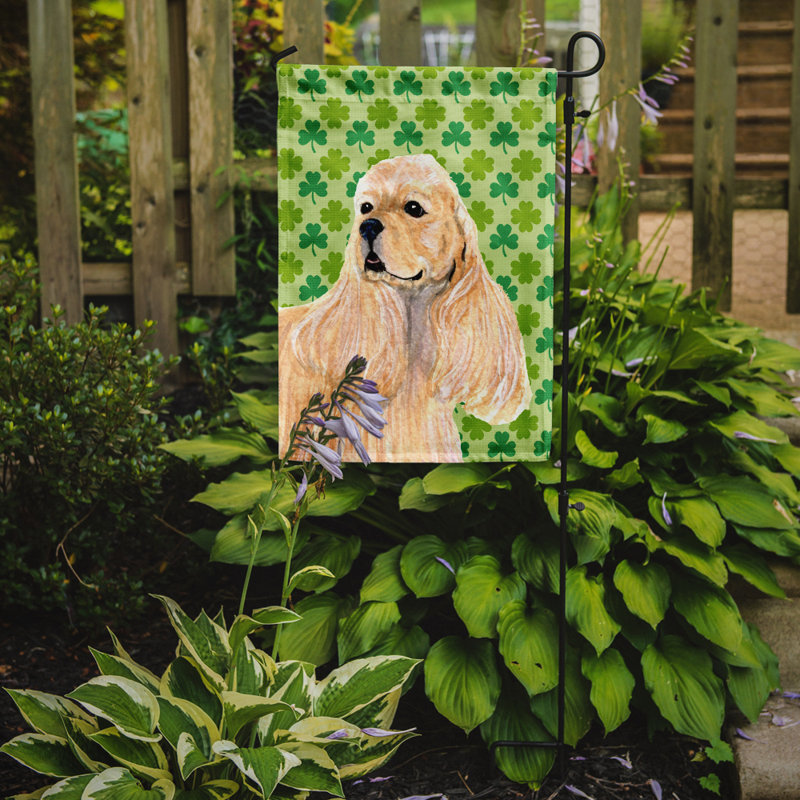 Drapeau de jardin à 2 côtés st. patrick day trèfle, Épagneul cocker (beige)