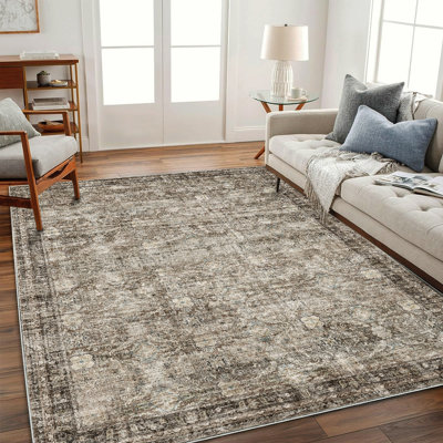Tapis lavable 305 x 425 cm, style bohème, ne peluche pas, facile d'entretien, idéal pour les zones de passage fréquent comme le salon, la chambre à coucher, le bureau, la table basse ou la cuisine. Grand tapis.