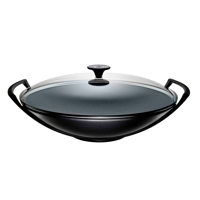 Le Creuset Cast Iron Wok & Glass Lid 36cm, Satin Black