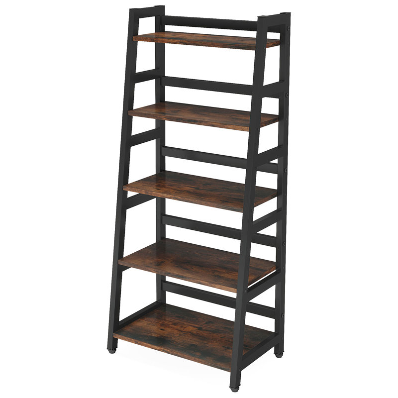 Ladder Bookcase 5-Tier Bookshelf, Black/Brown