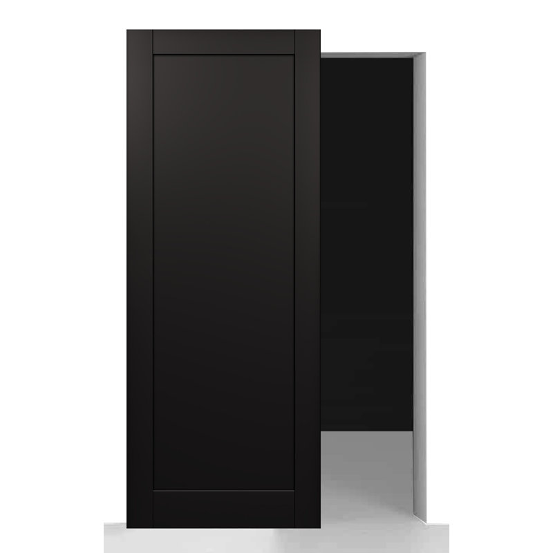 Porte de grange coulissante avec panneau de base en bois massif avec panneau de base Shaker, Noir mat, 35,875 po x 79,37 po