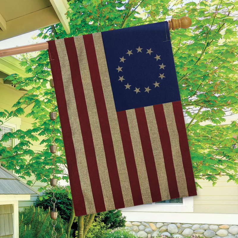 Drapeau de la maison en toile de jute Betsy Ross, Blanc / rouge / bleu / brun