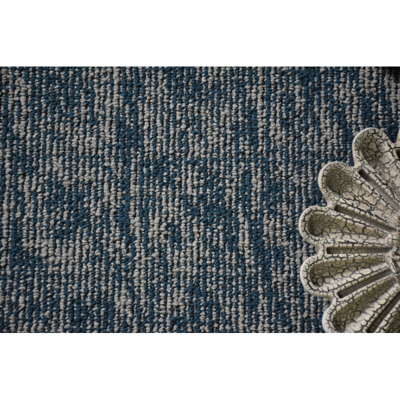 Elemental Accent Rug - Blue Distressed Geometrical Print, Rectangle 7' x 20'