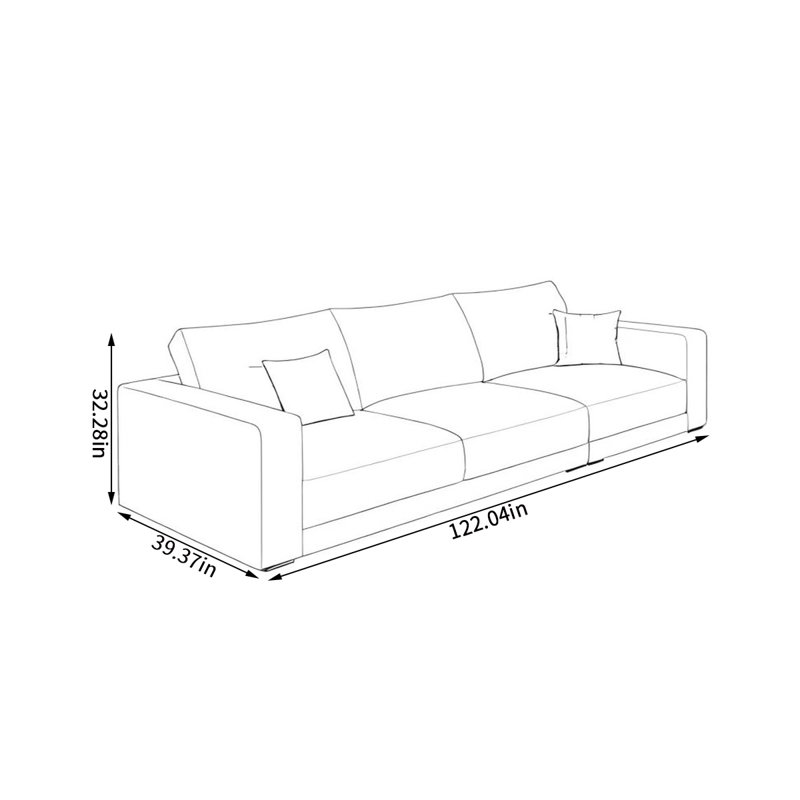 Comfortable in-line fabric sofa, 32.28" H x 122.04" W x 39.37" D