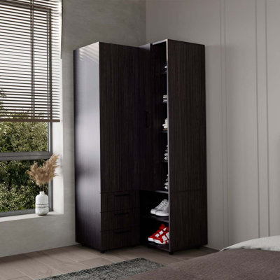 Armoire Wenge avec rangement ouvert et 2 tiroirs