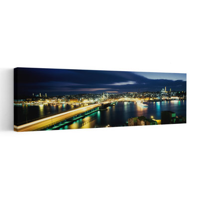 High Angle View Of A Bridge Lit Up At Night, Istanbul, Turkey Abstract Contemporary Architecture City Wall Art