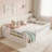 Full Montessori Floor Bed Frame With High Rails, Wooden Kids Floor Bed With Led Light And Storage Shelf, White