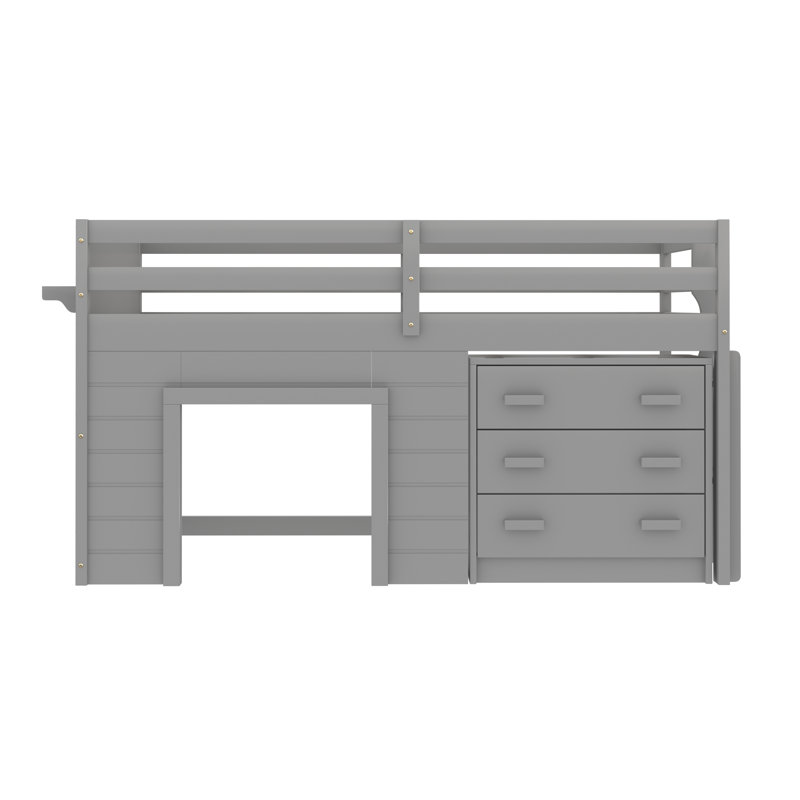 Lit mezzanine simple avec tiroir Gerick, gris