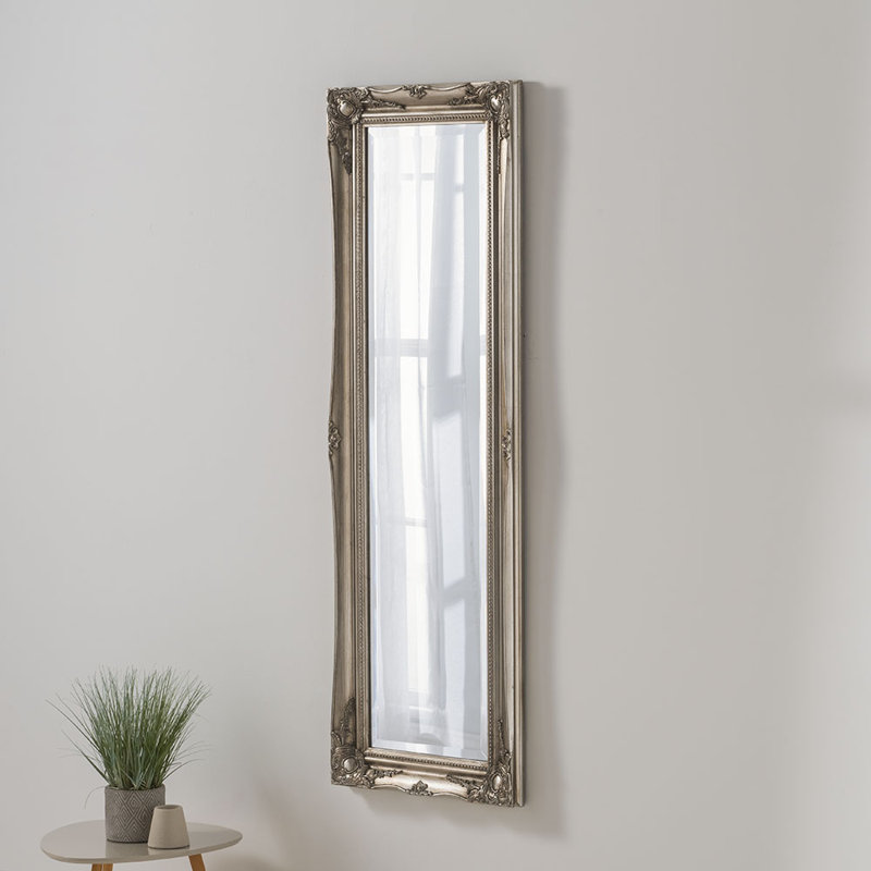 Burdette Wood Framed Accent Mirror, 134 cm H x 43 cm W, Silver