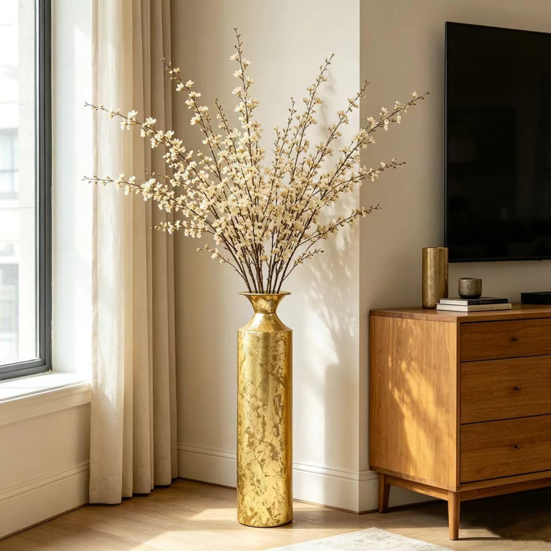 Hosley High Gold Metal Decorative Tall Floor 21.75" Vase Metallic Centerpiece for Floral Arrangements Home Decoration Flower Bucket for Gift.