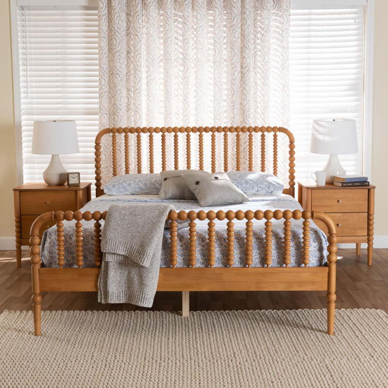 Lucera Mid-Century 3-Piece Bobbin Bedroom Set, Oak Brown, Queen