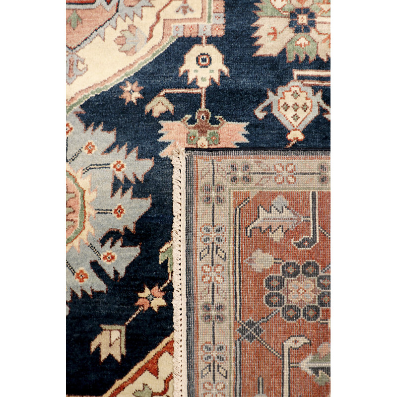 Serapi Hand Knotted Wool Oriental Area Rug, Rectangle 9' x 12', Red/Navy/Cream
