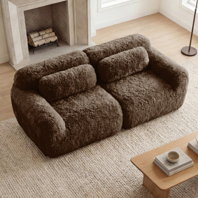 Canapé modulaire à 2 places pour canapé modulaire, conception antidérapante en tissu moelleux et moelleux, éponge haute densité 32D, conception ergonomique sans assemblage, avec coussins décoratifs pour le salon, chocolat