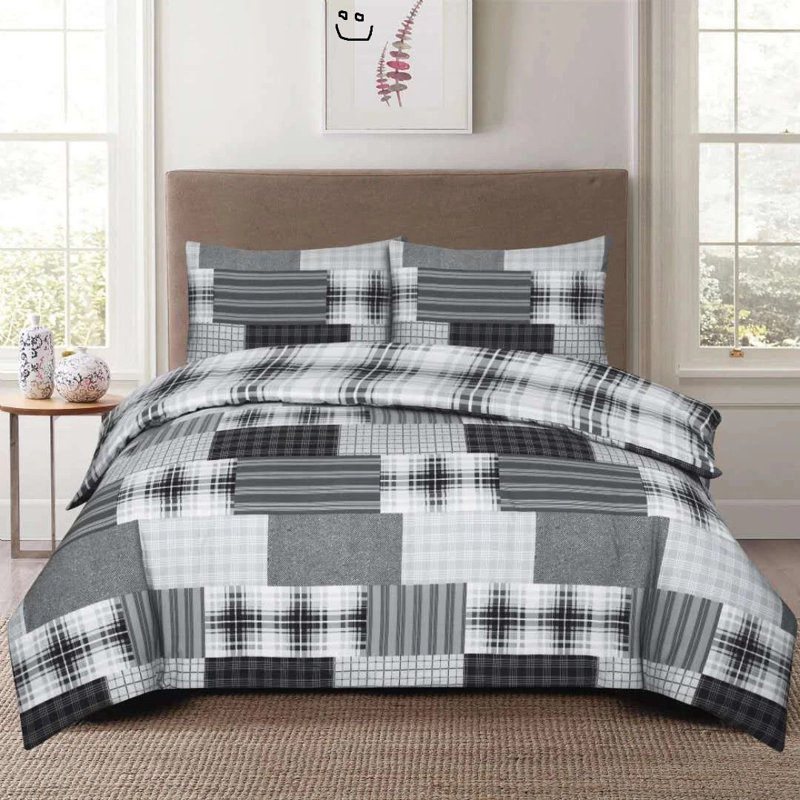 Cotton Patchwork Duvet Cover Set, Super King Duvet Cover + 3 Additional Pieces, Denim Grey Patchwork