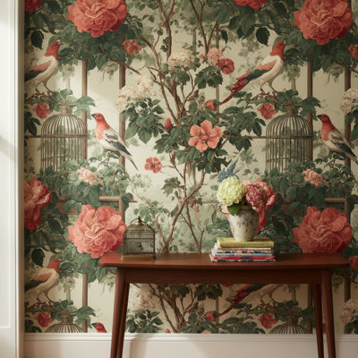 Vintage Floral Wallpaper Birds Nature Wall Mural
