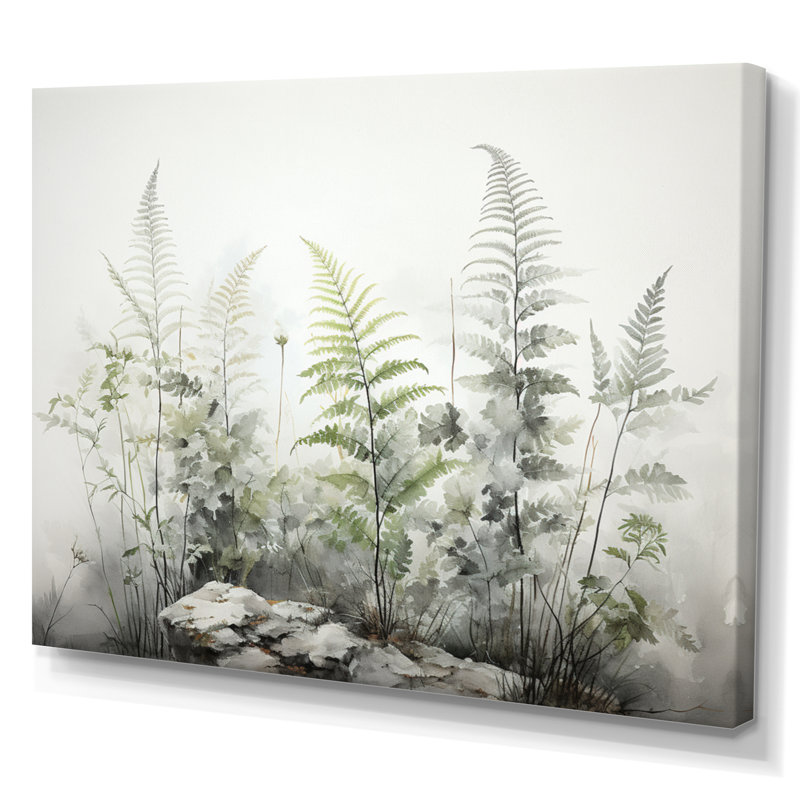 Ferns Silver Whispers I - fougères, art mural encadré, H 12 po x l 20 po x P 1 po, Toile tendue