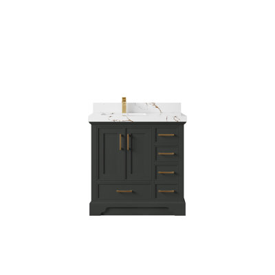 Meuble-lavabo simple 36 po avec comptoir en quartz Jimmi
