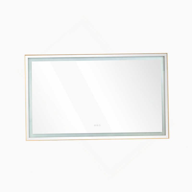 Miroir de salle de bain 60 po x 36 po à DEL avec cadre en aluminium, miroir de meuble-lavabo mural, anti-buée, mémoire, 3 couleurs, réglable en continu