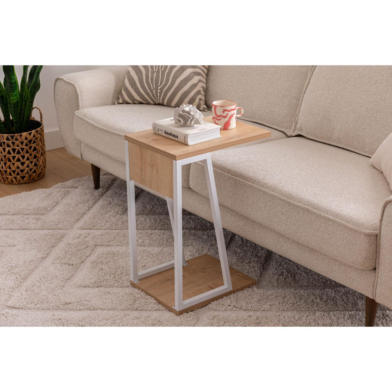 Élégante table d'appoint avec structure en métal, finition saphir et blanc, 11,8 x 16,5 x 22,4 pouces | Panneau de particules enduit 100% mélamine, design durable et moderne | Parfait pour le salon et la chambre à coucher