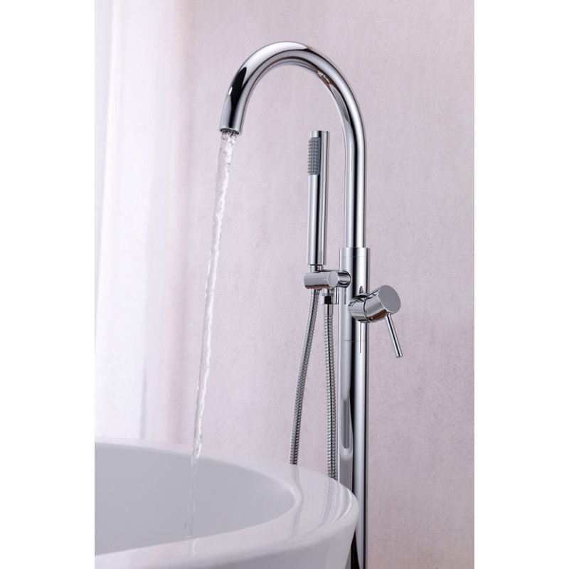 2 Handle Floor Clawfoot Tub Faucet with Diverter, Polished Chrome