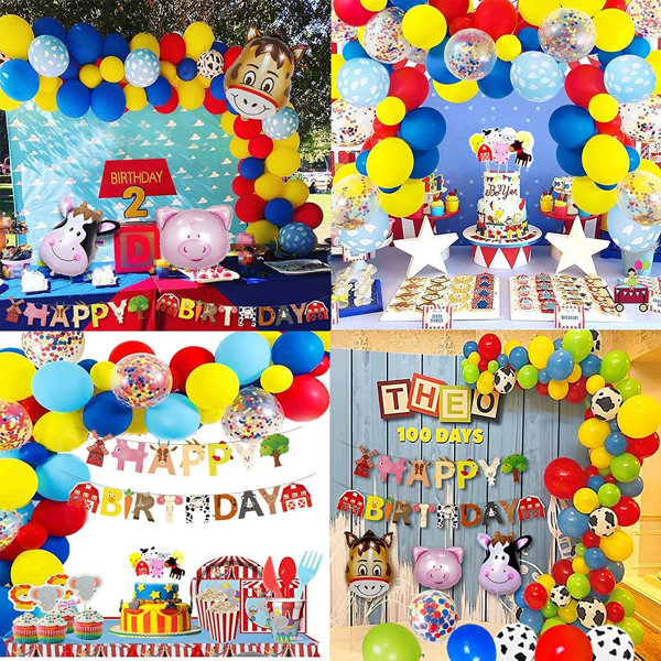 MMTX Farm Animal Birthday Party Decorations For Kids, Boy Party Decorations Set With Happy Birthday Banner Farm Animal Pig Horse Cow Foil Balloon