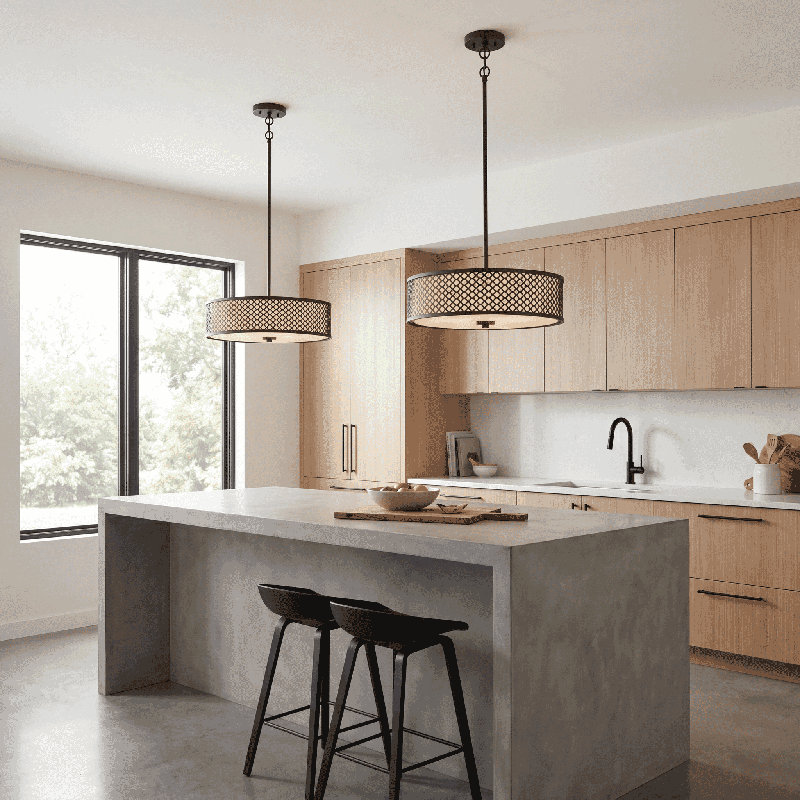 Luminaire suspendu tambour simple à 3 lumières en laiton Mike, Laiton