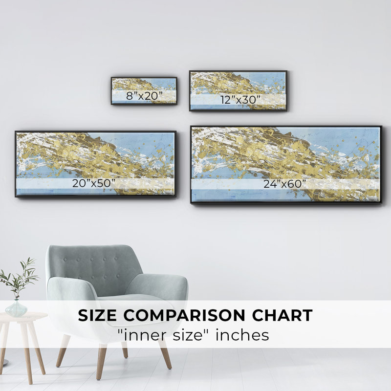 Mistral V in Azure - Framed Canvas, 20" H x 50" W